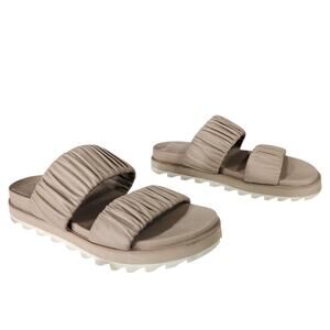 Sorel Slides Sandals sz 7 Women Roaming Two Strap Chunky Beige Tan White Stretch